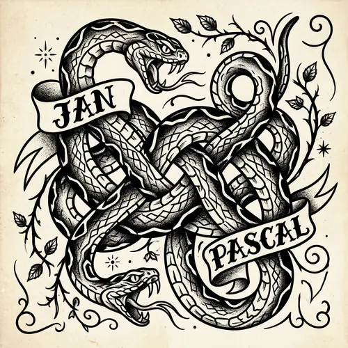Intertwined Snakes Illustration: Jan and Pascal in Vibrant Colors