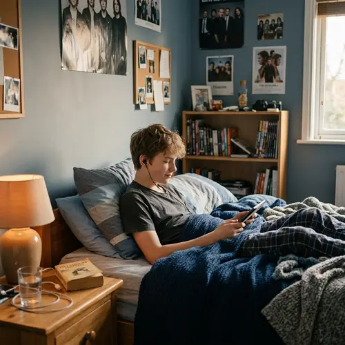 Peaceful Bedroom Scene with Teenage Boy in Bed