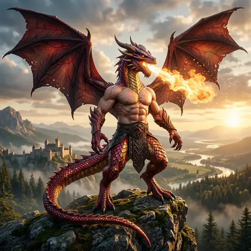 Dragon Man - Fantastical Hybrid Creature with Fire-breathing Ability