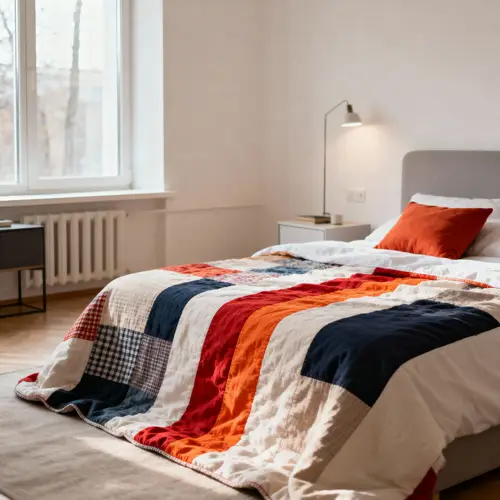 Cozy Modern Interior with Patchwork Blanket