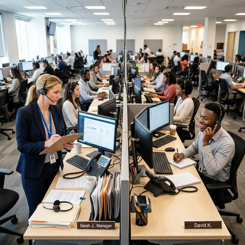 Diverse Call Center Manager & Team in Action Diverse Call Center Manager & Team in Action