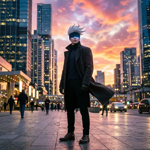 Mysterious & Alluring Gojo in Enigmatic Urban Setting