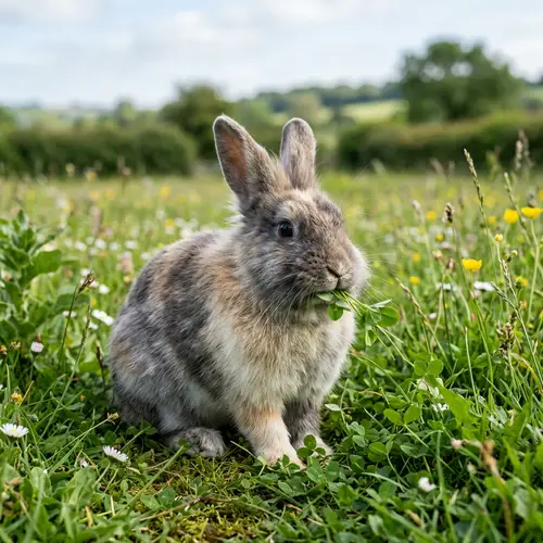 Luxuriously Furry Male Rabbit - Natural Field Scene