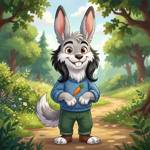 Friendly Hybrid Wolf Rabbit Cartoon Character