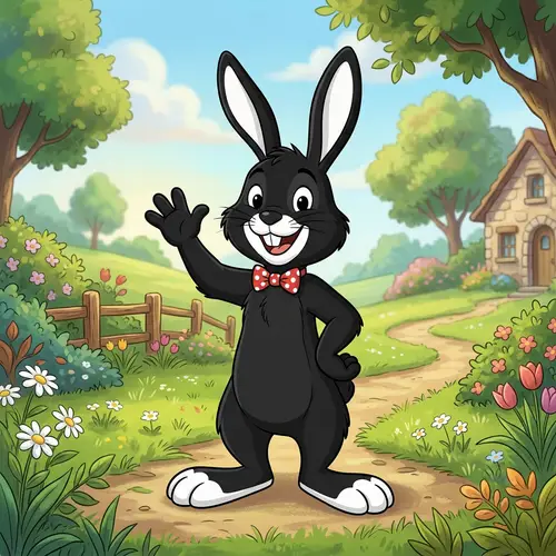 Furry Cartoon Rabbit with Black Hair and White Skin