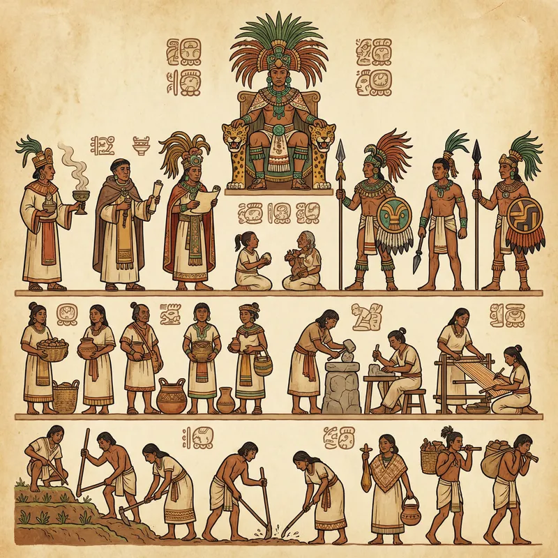 Ancient Maya Social Hierarchy Illustration - Pyramid Depiction