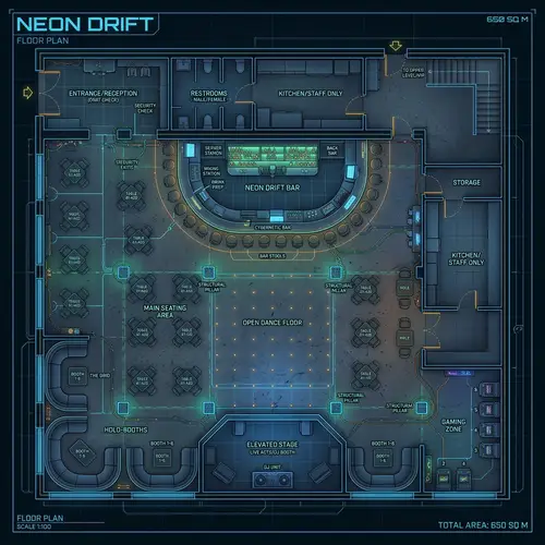 Cyberpunk Bar Floorplan Design