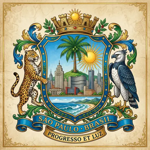 Coconut Tree & São Paulo Cityscape | Southern Brazil Emblem