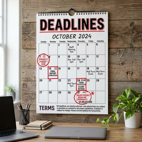 Important Deadlines Calendar | Key Dates Highlighted in Red