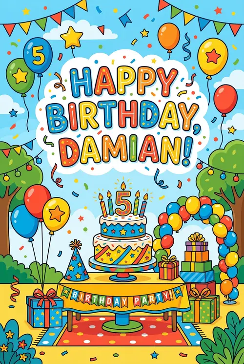 Bright Birthday Card Design for Damian