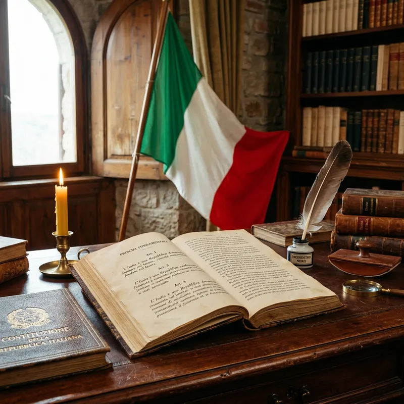 Engaging Image of Italian Constitution in Vintage Study Room