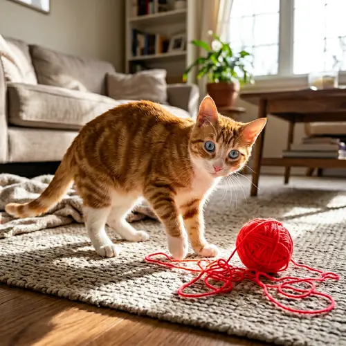 Playful Domestic Short-Haired Cat with Orange & White Stripes