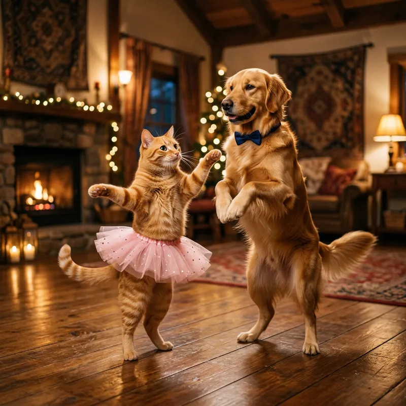 Cat and Golden Retriever Dance: Harmony and Camaraderie