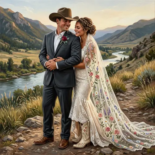 Elegant Wedding Couple in Nature