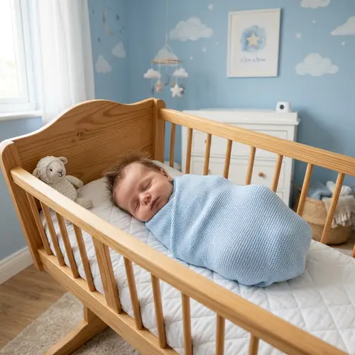 Cute Newborn Baby Boy Sleeping in Blue Blanket