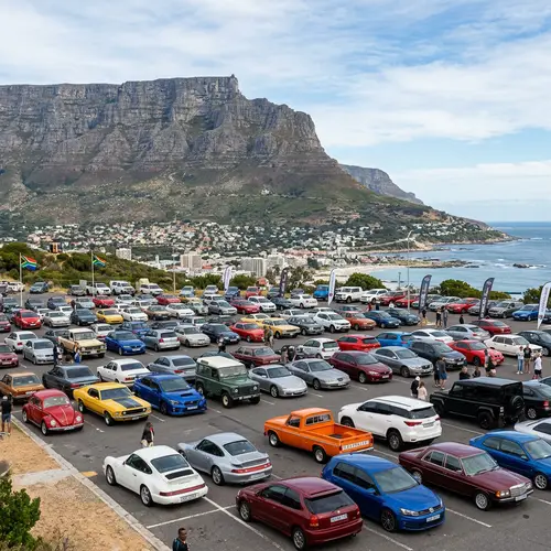 Automobiles at Foot of Table Mountain in Cape Town