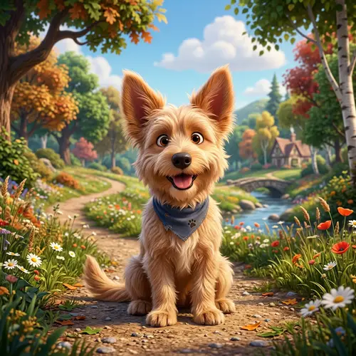 Pixar-Style Digital Animation of Light Brown Dog with Fox-Like Ears