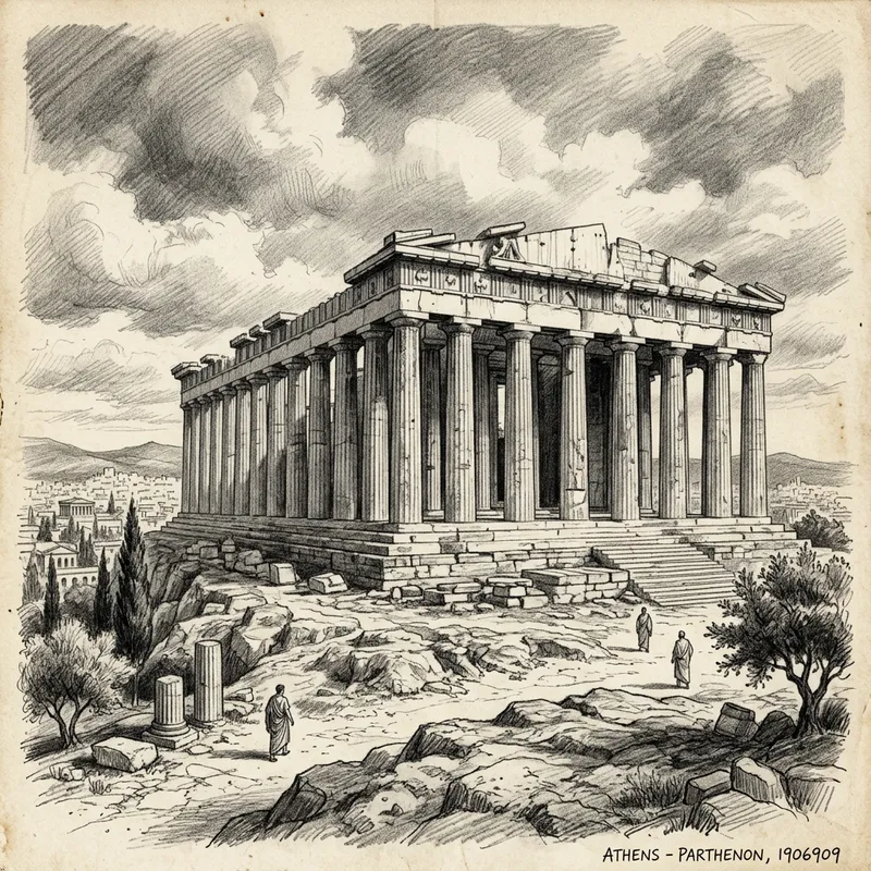 Parthenon Sketch: Majestic Ancient Architecture