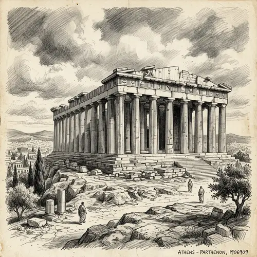 Parthenon Sketch: Majestic Ancient Architecture
