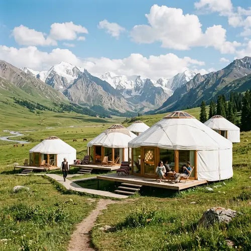 Modern Kyrgyz Yurts in Scenic Landscape