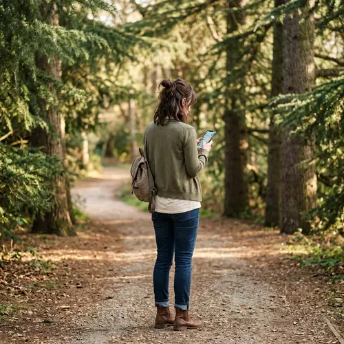 Woman Using Mobile Phone in Nature