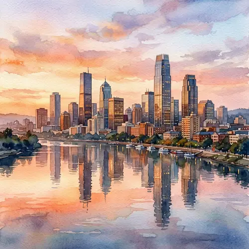 City Skyline Watercolor Painting | Urban Architecture Art