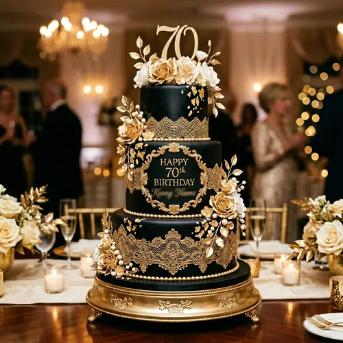 Elegant 70th Birthday Cake with Gold Accents