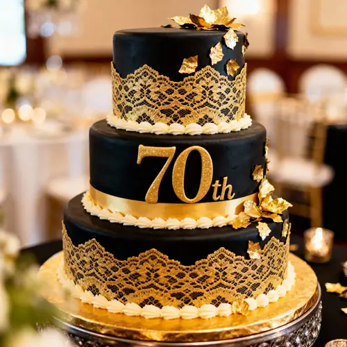 Elegant 70th Birthday Cake with Gold Accents