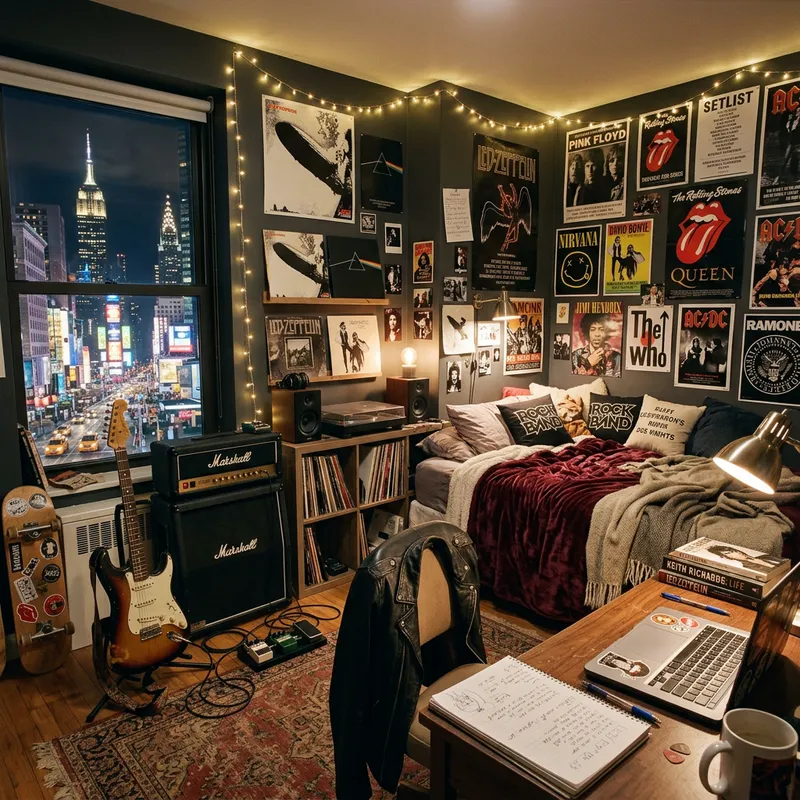 Cozy New York Rockstar Teen Bedroom | Iconic Music Decor
