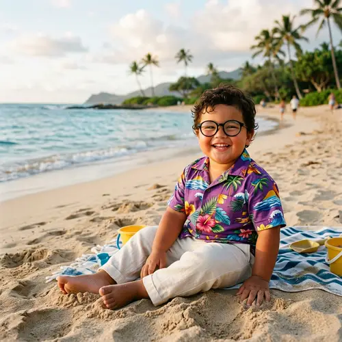 Charming Chubby Kid in Beachy Hawaiian Style