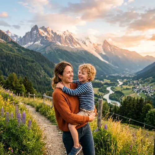 Mother and Son in a Beautiful Background