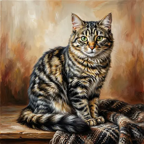 Striped Domestic Cat Oil Painting | Detailed & Realistic Artwork