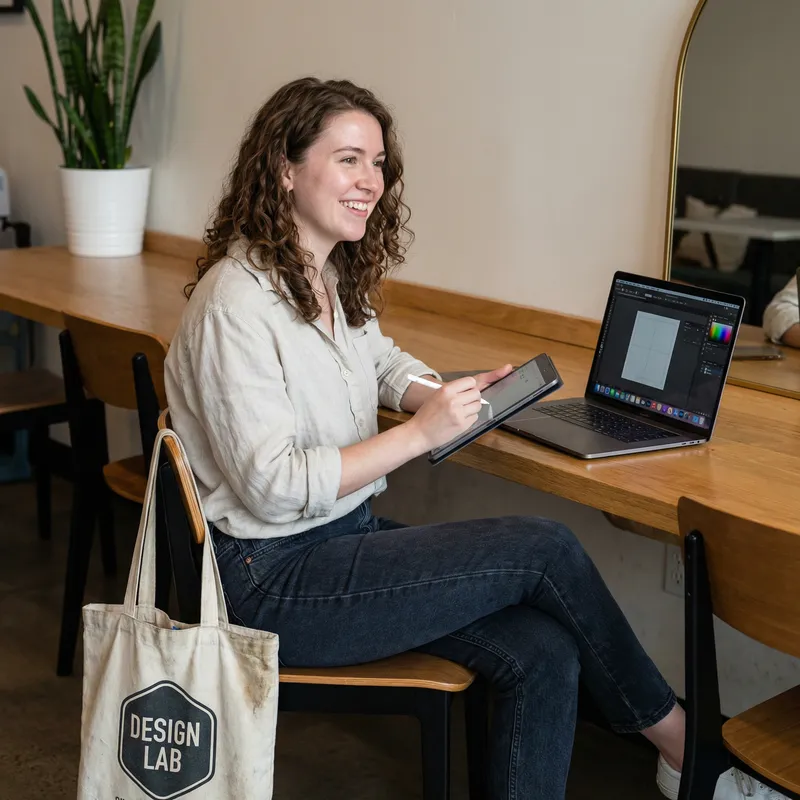 24-Year-Old Casual Graphic Designer with Curly Hair
