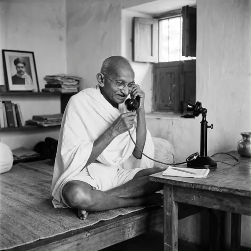 Gandhiji Speaking on Telephone - Historic Moment