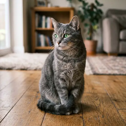 Beautiful Domestic Cat with Grey Fur | Serene House Cat