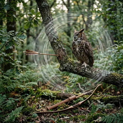 Tranquil Owl Scene with Wave and Bow - Nature Art