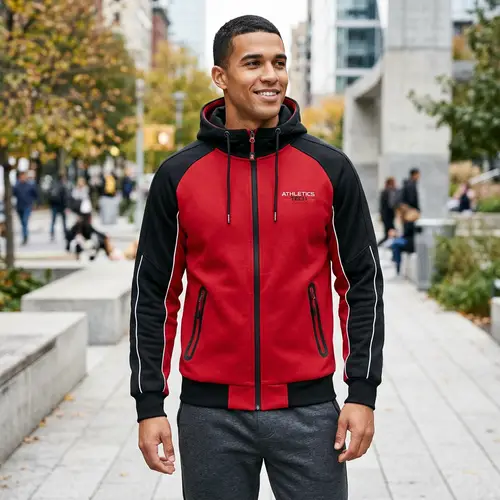 Stylish Red and Black Hoodie Jacket for Sports
