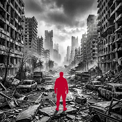Post-Apocalyptic Cityscape in Grayscale