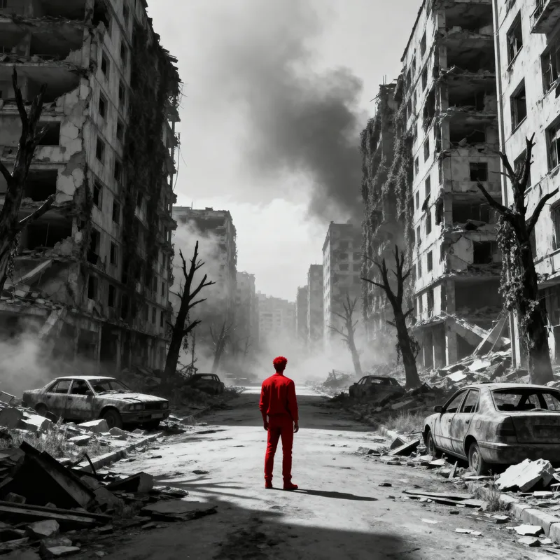 Post-Apocalyptic Cityscape in Grayscale