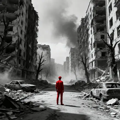 Post-Apocalyptic Cityscape in Grayscale