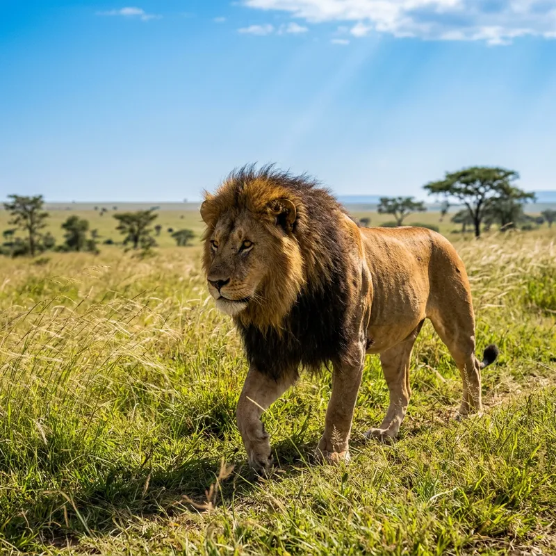 Majestic Lion in Grassy Savannah | Untamed Power in Nature