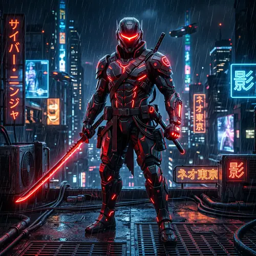 Epic Cyber Ninja in Red Cyber Armor