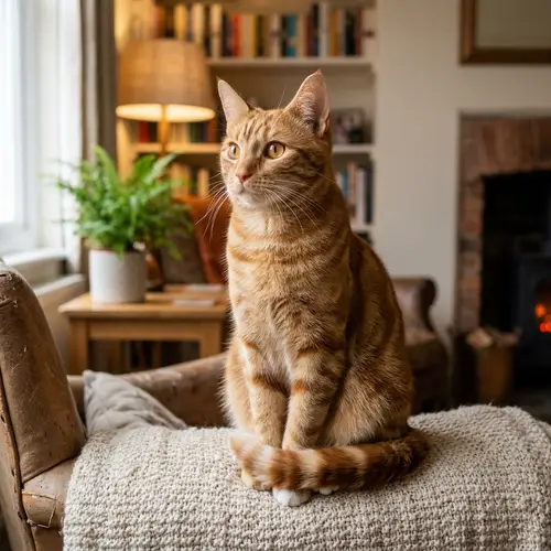 Ginger Striped Domestic Cat with Luminous Amber Eyes