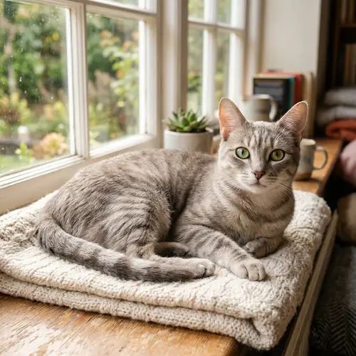 Detailed Image of a Soft Grey Cat with Bright Green Eyes