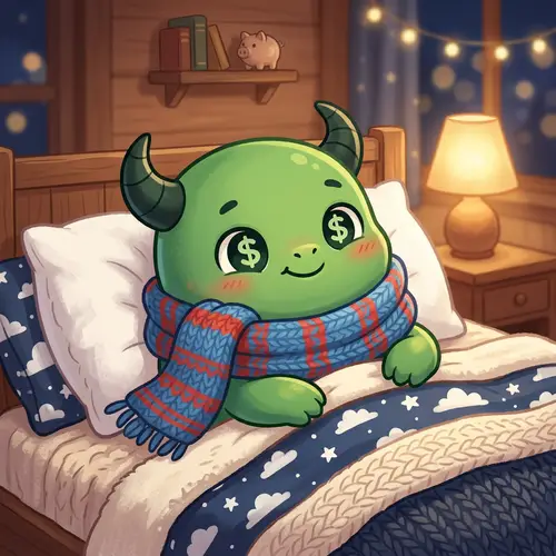 Cute Cartoon Green Creature: Wealthy & Playful