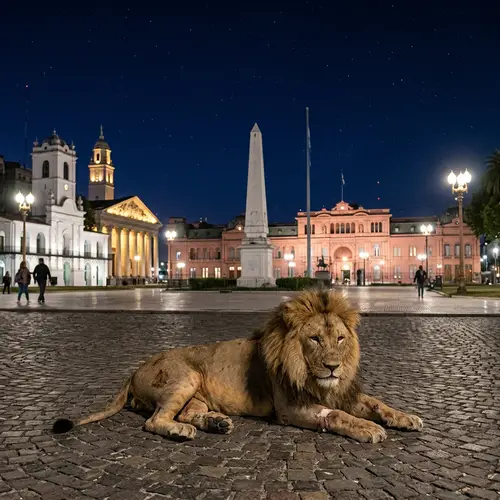 Majestic Lion at Plaza de Mayo: A Tale of Strength and Sorrow