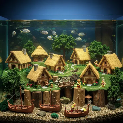 Asterix Village Diorama in Aquarium with Fish