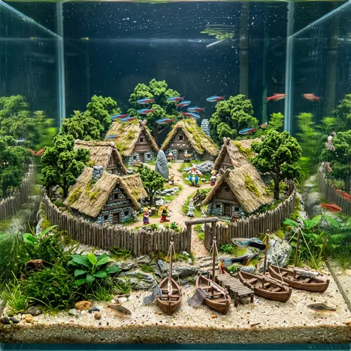 Asterix Village Diorama in Aquarium with Fish