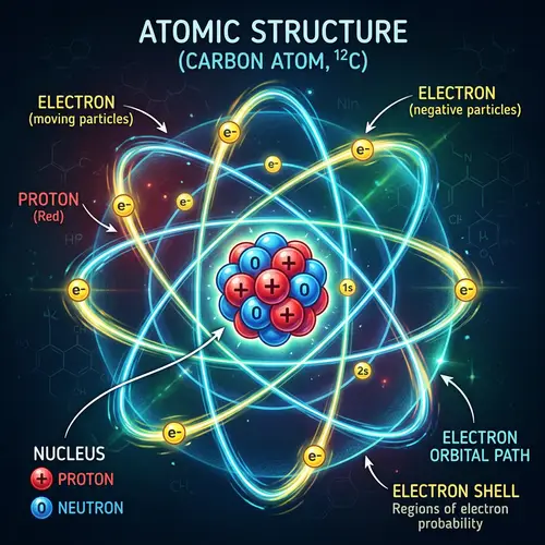 Detailed Scientific Illustration of Atom: Protons, Neutrons, Electrons