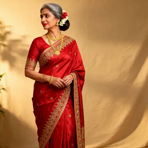 Elegant Indian Lady in Traditional Red Saree